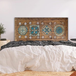 Floral Carved King, Queen Bed Headboards, Wooden Boho Bed Room, Rustic Antique Furniture, Wood Bed Headboard,