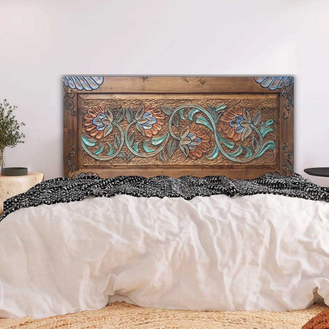 Carved wood bed headboard discount