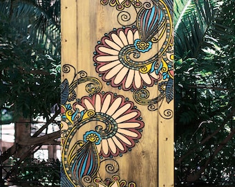 Hand-carved Mandala Wood Door: Custom Solid Wood Panel Interior