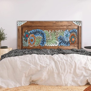 Relief Headboard, Hand-Carved Solid Wood King, Queen Bed Headboard, Custom Size Rustic BedHeadboard Footboard,