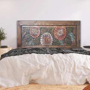 Wall mounted Headboards, Relief Bed Headboard, Wooden Hand Carved Bed Headboard, Bohemian Headboard, Rustic Headboard