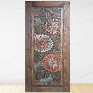 Relief Floral Carved Wood Barn Door: Custom Statement Door