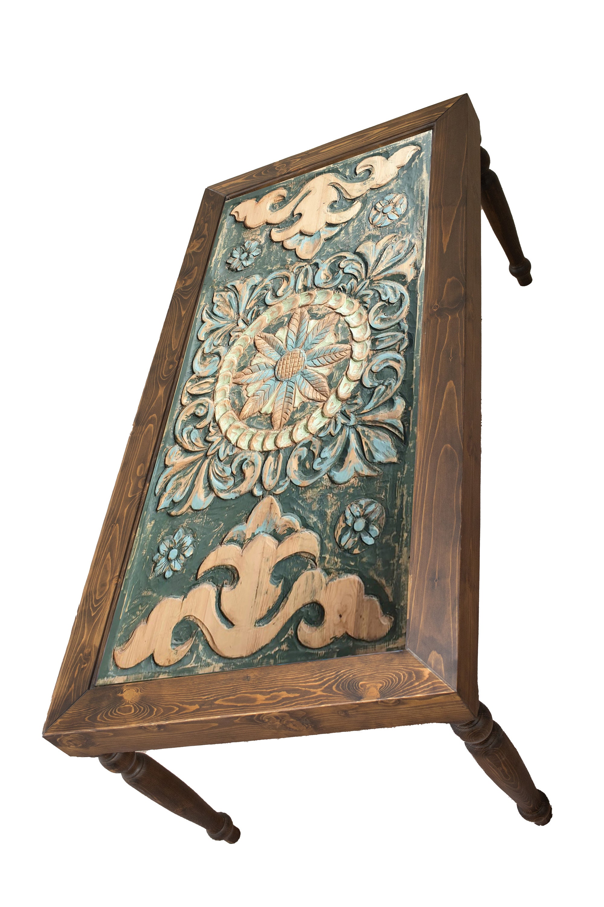 Handscraped Rustic Table Hand Carved Wood Dining Table: Rustic Floral Design (75x35x30 Inches - Etsy