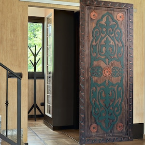 Reclaimed Carved Barn Door,  Custom Sliding Door, Hand Painted Wall Decor, Rustic Decorative Wood Carved Doors, Farmhouse Style Door