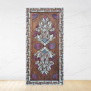 Blumeneingang Custom Design Scheunentore, handgefertigte Holzschiebetür, Holztür in Sondergröße für Haus, Wohnzimmertüren, Brown-Panel