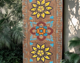 Floral Rustic Decorative Barn Door, Floral Handpainted Double & Single Doors, Entrance Doors, Craftsman Door Design, Solid Wood Entry Door