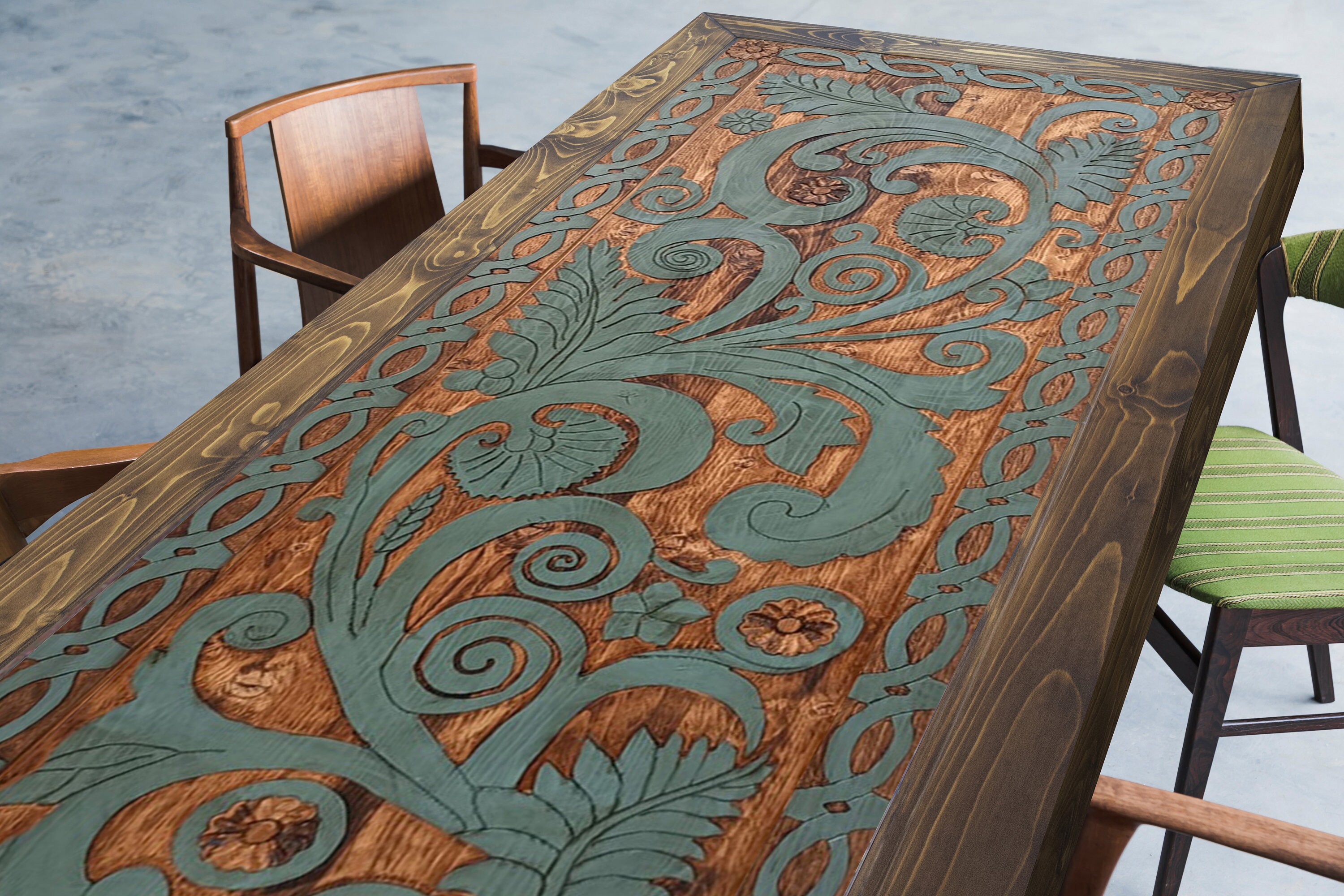 Hand Carved Wood Dining Table: Custom Size, Unique Design - Etsy