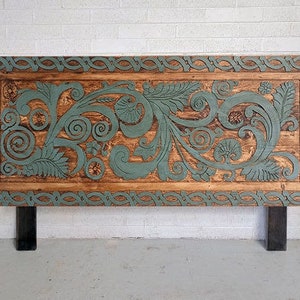 Hand Carved Woooden Decorative Large Head Board Panel, Classic Luxury Bedroom, Carved Headboards, Wooden Boho Bed Room, Wooden Footboard image 5