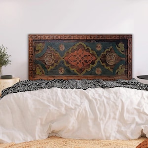 Rustic Solid Wood Bed Headboard, Hand-Carved Queen, King Haedbords, Wood Wall Art Decor, Boho Bed Headboard