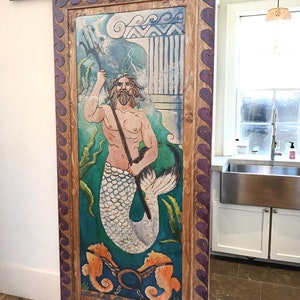 Zeus Antique Barn Door, Mythology Design Wood Door, Myths Door, Handmade Wooden Door, Hand Carved Greek Mythology Door, Entry Barn Door