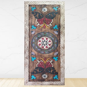 Butterfly Hand Carved,  Double or Single Sliding interior Doors, Hand painted Wooden Door, Entrance Barn Panel, Solid Wood Doors,