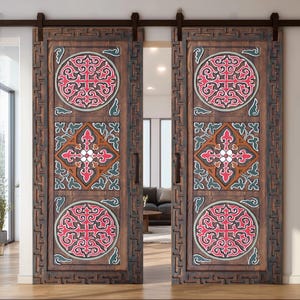 Custom Barn Doors/Reclaimed Carved Barn Door/ Custom Sliding Door/ Hand Painted Wall Decor/ Rustic Decorative /Carved Doors