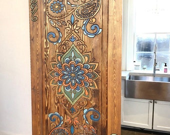 Custom Made Wooden Doors, Classic Single Door, Luxury Mandala Design Door Hand-painted , Custom Barn Doors, Front Doors, Pantry Doors