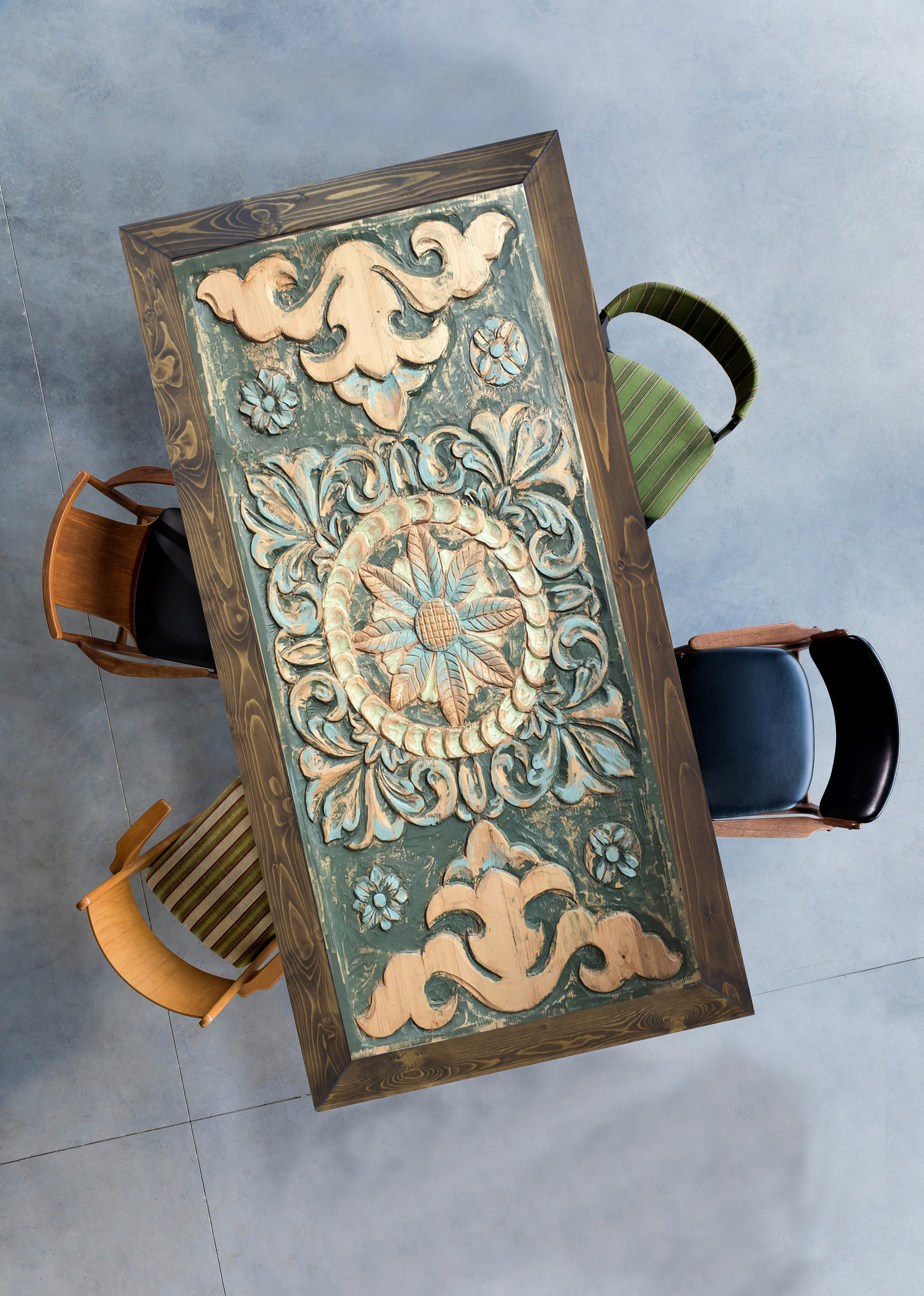 Handscraped Rustic Table Hand Carved Wood Dining Table: Rustic Floral Design (75x35x30 Inches - Etsy