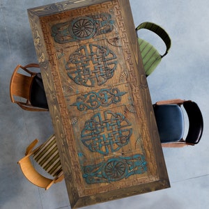 Celtic Design Wooden Table, Handcrafted Wooden Table, Solid Wood Table, Custom Size Table, Farmhouse Dining &  Outdoor Table,