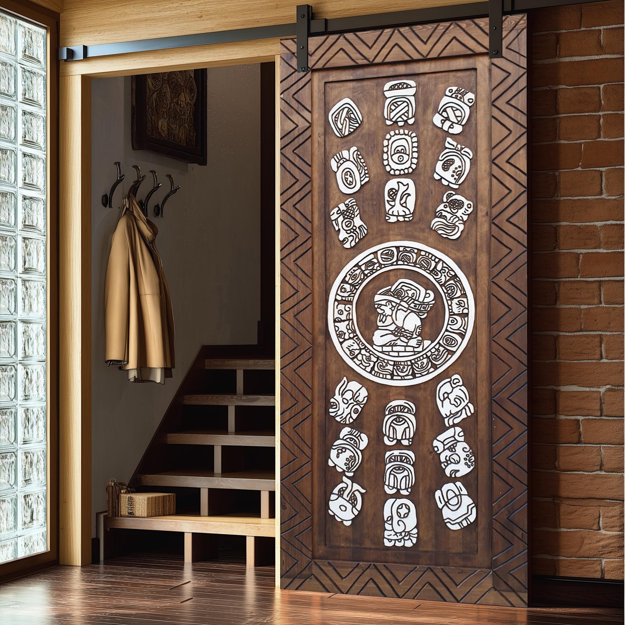 Hand-carved Mayan Door: Unique Wooden Entryway, Mesoamerican