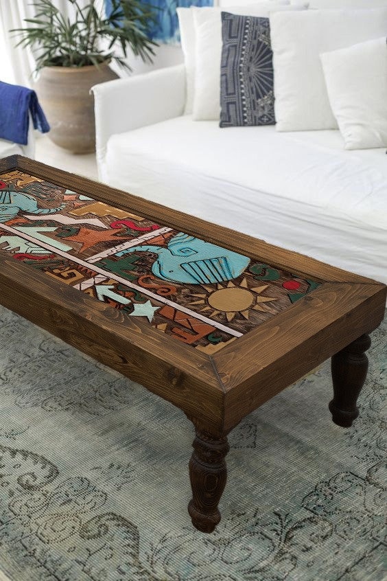 Handscraped Rustic Table Hand Carved Wood Coffee Table: Rustic Farmhouse Design - Etsy