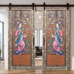Japanese Design Wood Door, Unique Style Barn Door, Exterior Wooden Doors, Vintage European Style Door, Custom Size Door, Handmade Wood Door
