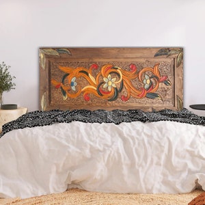 Floral Design Handmade Headboard, Custom Size Headboard,  Carved King, Queen Bed Headboards, Wooden Boho Bed Room, Rustic Furniture
