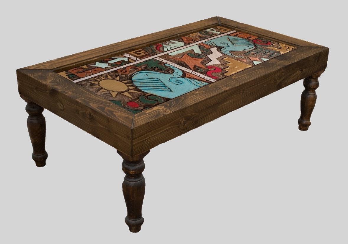 Handscraped Rustic Table Hand Carved Wood Coffee Table: Rustic Farmhouse Design - Etsy