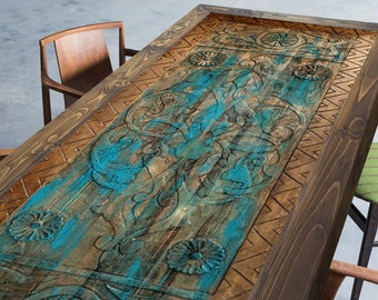 Hand-Carved Wood Dining Table: Custom Farmhouse Design (75x35x30 inches)
