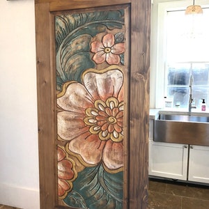Floral Design Farmhouse Door, Wood & Hand-Carved Rustic Entrance Door, Wood Barn Door, Wooden Floral Door Model, Door Craving Design