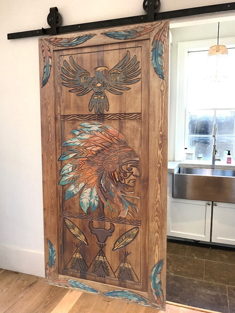 Hand-carved Barn Door: Custom Size Rustic Wood Entrance - Etsy