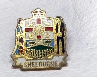 Pin esmaltado con el escudo de armas de Shelburne, bandera provincial de Ontario, Canadá. Pin vintage antiguo para bolsa, regalo navideño canadiense.