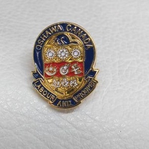 Oshawa Labour and Prosper Coat of Arms Provincial Enamel Pin Canada Pinback vintage antique Jacket Canadian Christmas Gift Stocking Stuffer