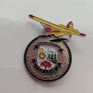 Municipality of Red Lake Ontario Provincial Coat of Arms Pin Plane Canada Pinback vintage antique Canadian Christmas Gift Stocking Stuffer