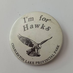 I&#39;m for Hawks Charleston Lake Provincial Park Ontario Canada Antique Fan Button Estate Sale Pinback Retro Pin Back Vintage Rare
