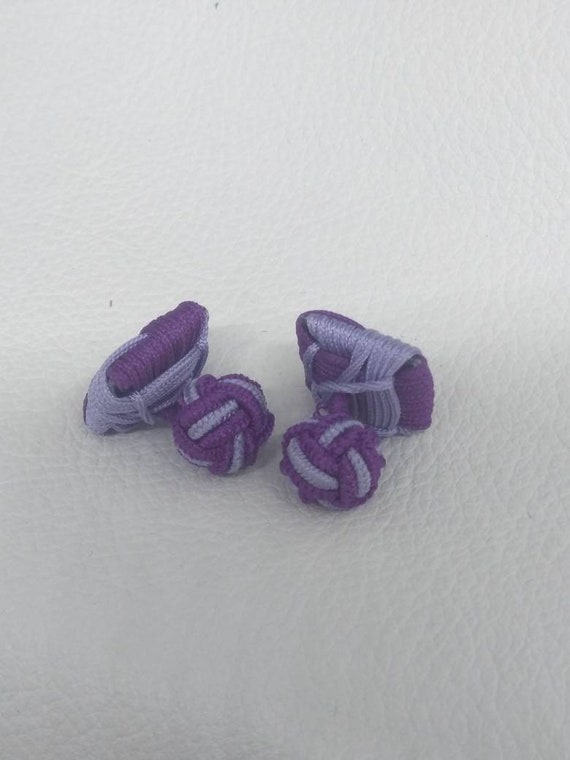 Purple Color Woven Vintage Antique cufflinks cuff… - image 9