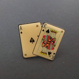 Kaarten met knipperende lichten Ace King of Spade Antieke Pinback Pin Vintage Casino Gambling Poker Full House Kerstcadeau Kous Stuffer
