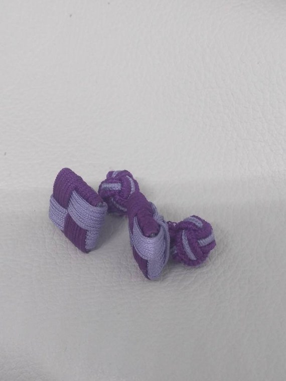 Purple Color Woven Vintage Antique cufflinks cuff… - image 8