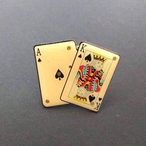 Cards with Blinking Lights Ace King of Spade Antique Pinback Pin Vintage Casino Gambling Poker Full House Christmas Gift Stocking Stuffer