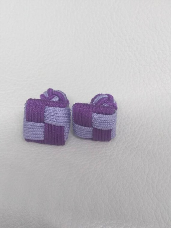 Purple Color Woven Vintage Antique cufflinks cuff… - image 4
