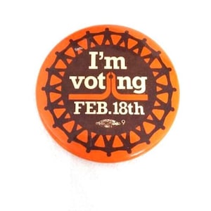 I'm Voting Feb 18 New Democrats NDP Antique Political Button Retro Pin Vintage 70's Election Canada Union Christmas Gift Stocking Stuffer