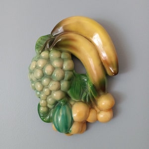 Charkware Fruits Wall Decor Banana Grapes Cheries Vintage Antique Authentic 50&#39;s Rustic Collector Gift Kitchen Cottagecore Kitchencore