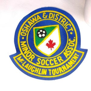 Parche de fútbol McLaughlin Oshawa Minor, insignia, club de fútbol, chaqueta antigua vintage de la Copa Mundial de la FIFA, mochila, regalo de Navidad, calcetín de relleno