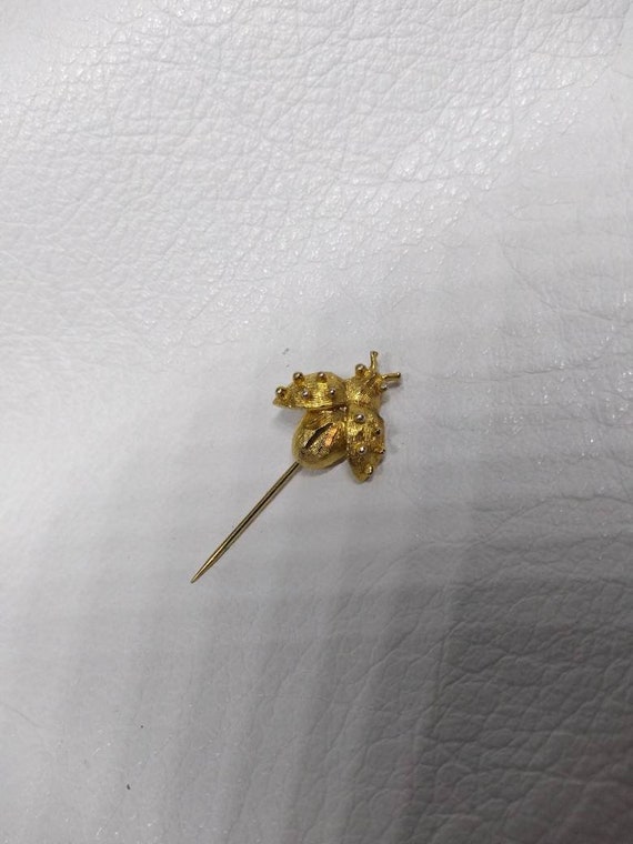 Tiny Ladybug Long Pin Gold color Antique Pinback P