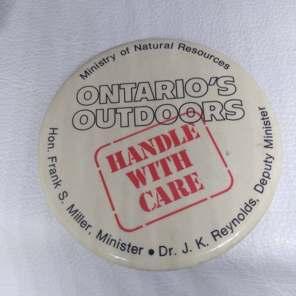 Ontario's Outdoor Ministry Natural Resources Button Antique Pinback Pin Vintage 1980's skier mountain jacket Christmas Gift Stocking Stuffer