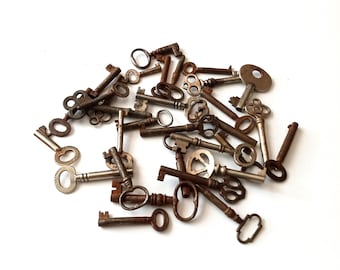 Vintage Small Yale & Town type Skeleton Key Antique Solid Steel Authentic Victorian Lock Door Rustic Patina Made in England Collector Gift