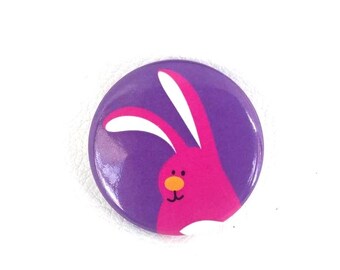 Pink Purple Bunny Comic Kawaii Antique Button Pinback Retro Pin Back Vintage art portfolio jacket backpack Christmas Gift Stocking Stuffer