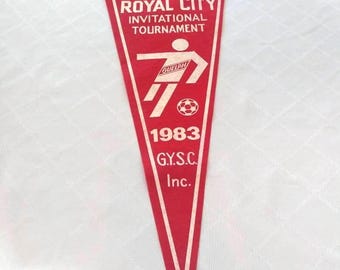 Torneo Invitacional de la Ciudad Real Guelph Ontario 1983 G.Y.S.C. Inc. Banderín Vintage Antiguo Retro Bandera de Pared Fútbol