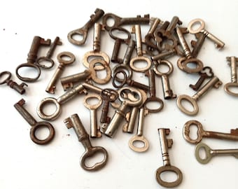 Vintage Mini Yale & Town type Skeleton Key Antique Solid Steel Authentic Victorian Lock Door Rustic Patina Made in England Collector Gift