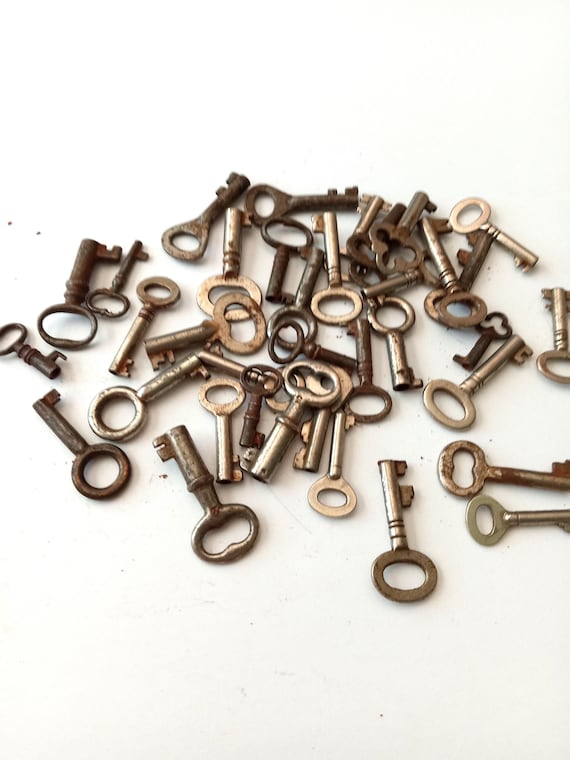 Vintage Mini Yale & Town type Skeleton Key Antique Solid Steel Authentic Victorian Lock Door Rustic Patina Made in England Collector Gift