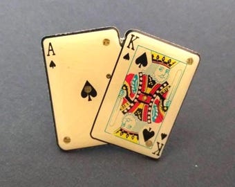 Cards with Blinking Lights Ace King of Spade Antique Pinback Pin Vintage Casino Gambling Poker Full House Christmas Gift Stocking Stuffer