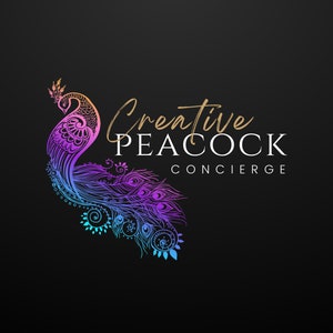 Peacock Logo Design, Brand Template Canva, Bird Logo Editable, Feather Logo, Spiritual Business Branding Kit, Peacock Illustration, Hair