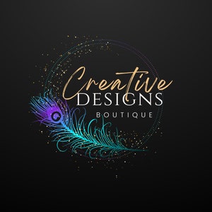 Peacock Feather logo ontwerp, merk sjabloon Canva, Wellness branding, massage logo ontwerpsjabloon, holistisch logo, blauw logo, bewerkbaar