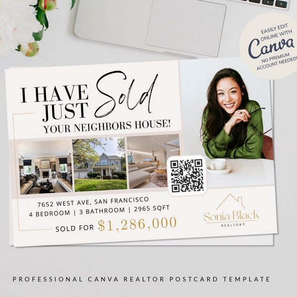 I Have Just Sold Your Neighbors House, Real Estate Postcard, Realtor Farming Card, Geographic Farm, Editable Canva Template, 6x9 Design